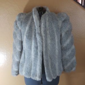 1980's Vintage Grey and White Faux Fur Jacket